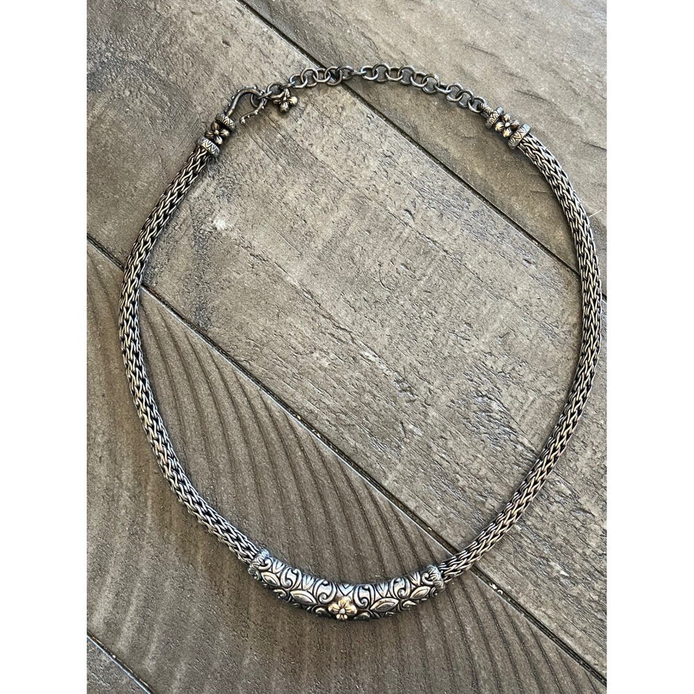 -SOLD- Sterling Silver 925 18K Gold Flower Woven Wheat Chain Necklace